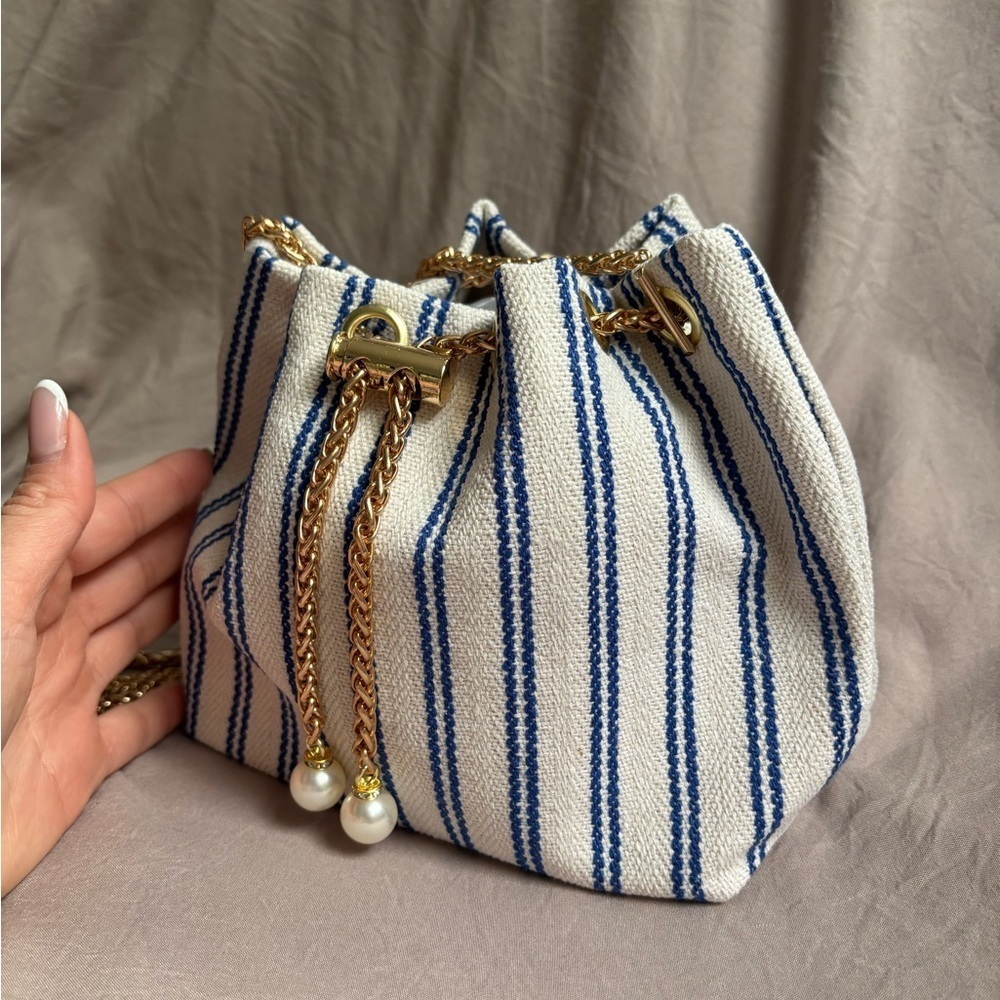 Striped Blue and White Women's Bag - Picture 13 of 13